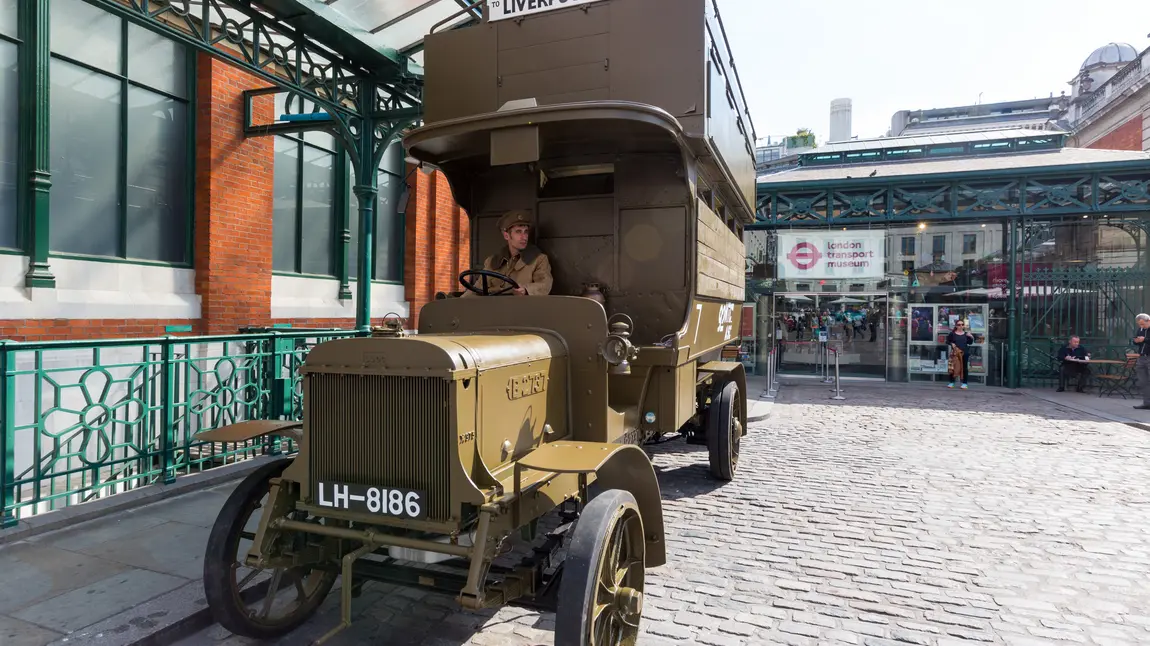 The Battle Bus sitting outside the London Transport Museum in Covent Garden The Battle Bus sitting outside the London Transport Museum in Covent Garden