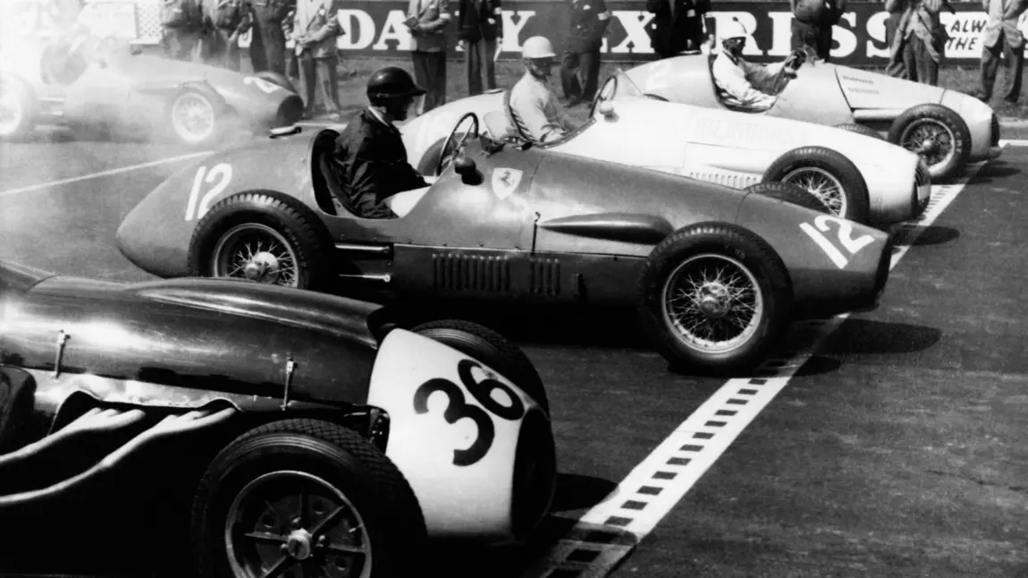 Racing cars on the starting grid for International Trophy Silverstone, 1950