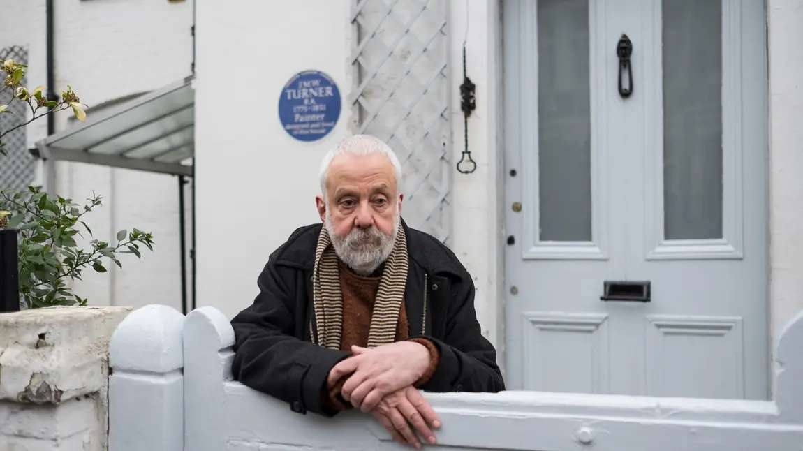 Mike Leigh at the gate of Turner's House
