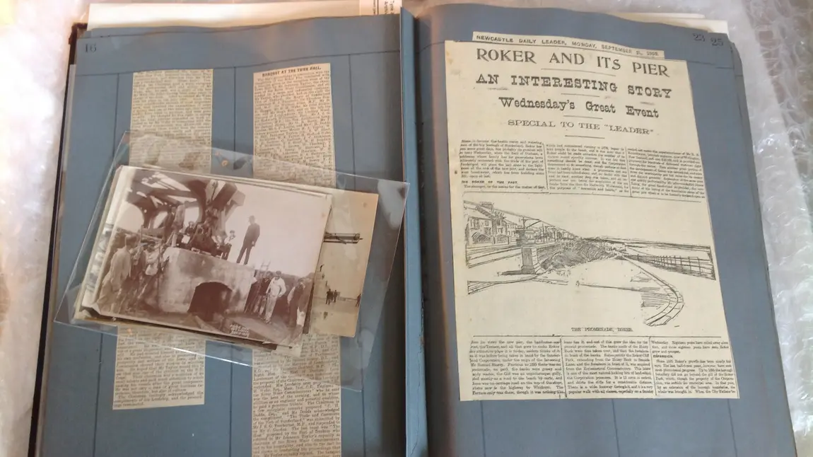 Family album depicting construction of Roker Pier