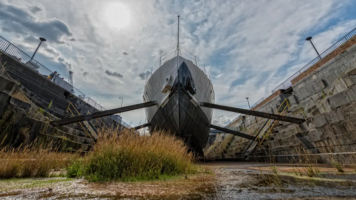 HMS M33 in dry dock