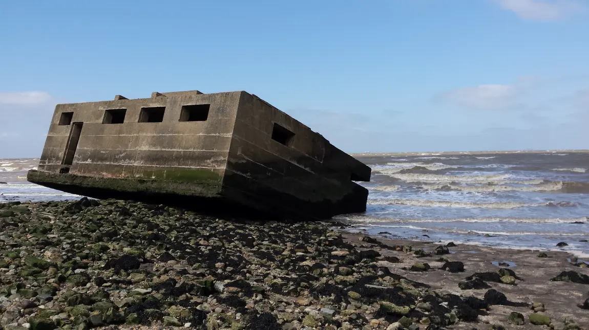 Pill box disappearing in to the sea on the Isle of Sheppey