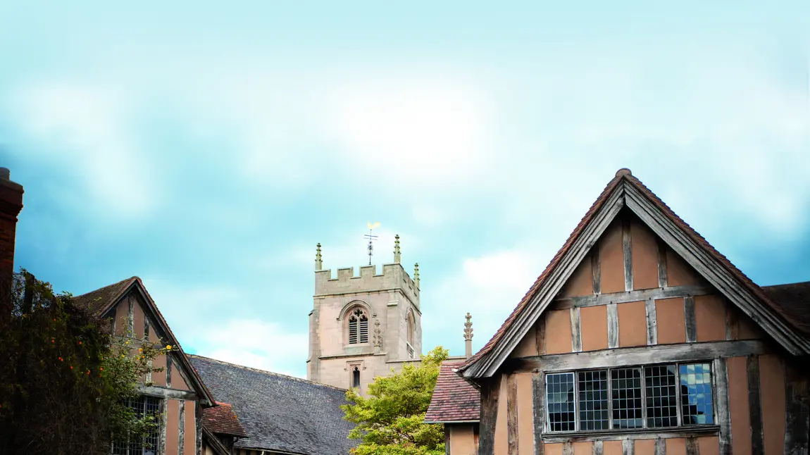 Outside view of the Guildhall at King Edward VI School in Stratford