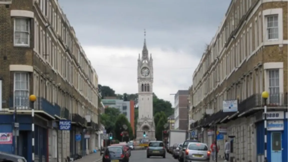 A view of the clock tower from Harmer Street, Gravesend