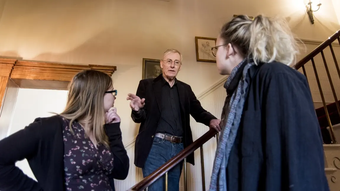 Nicholas shows visitors around Gaskell's House