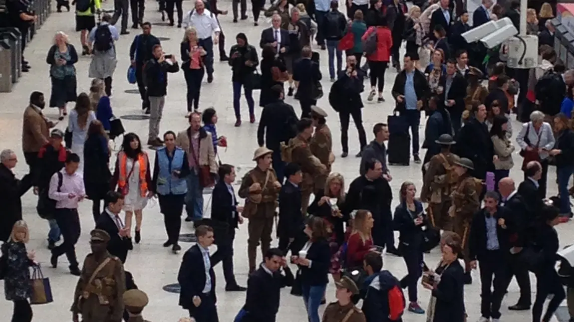 London station concourse filled with the volunteers
