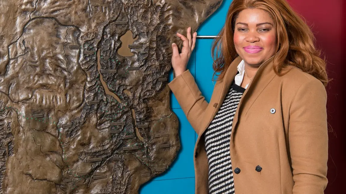 Changing lives: living the dream at the Livingstone Centre Lila Ruhurimbere with a map showing the extent of Livingstone's exploration