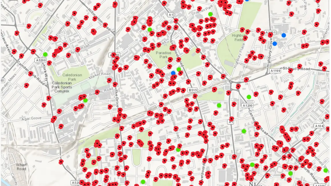 Interactive map showing where Islington's FWW casualties lived