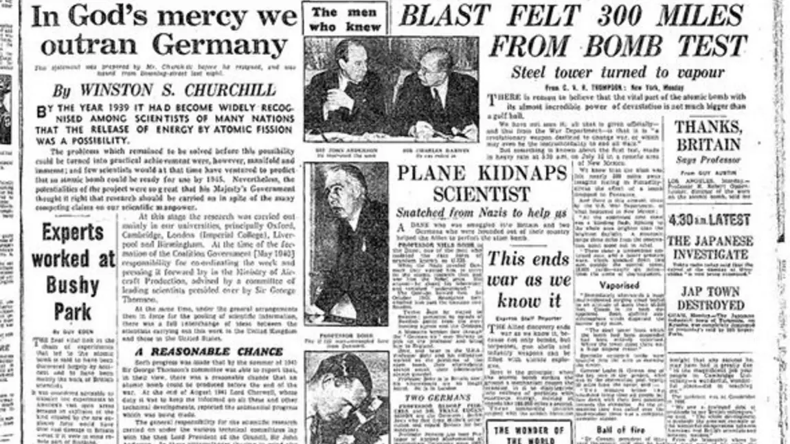 Daily Express article about the dropping of the atom bomb on Hiroshima Daily Express article about the dropping of the atom bomb on Hiroshima