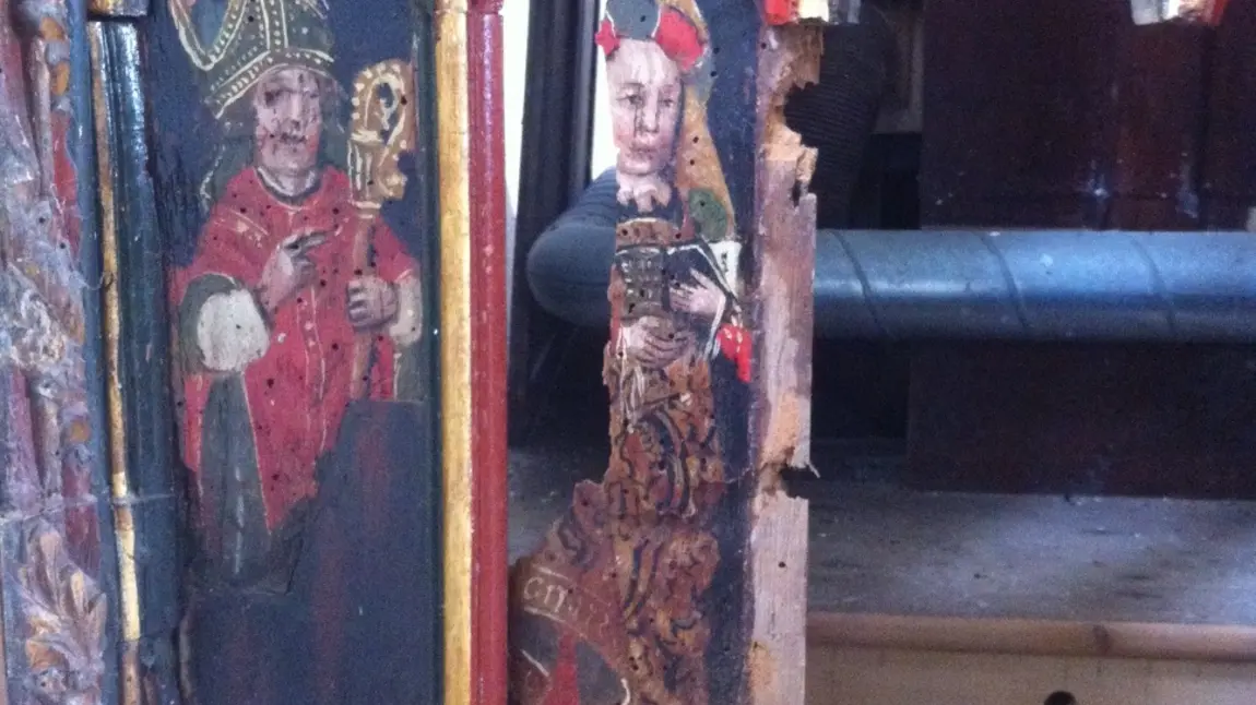 The damaged Torbryan rood screen