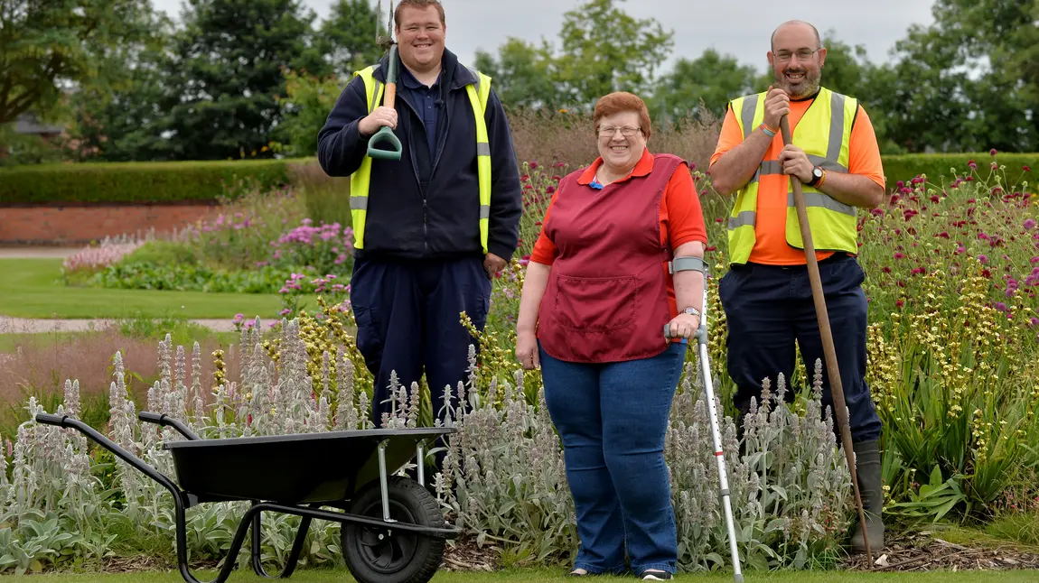 Tom Emery, Patricia Roberts and Matt Bateman, volunteers at Burslem Park