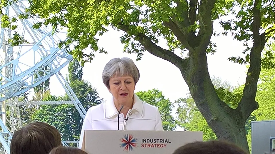 Prime Minister, Theresa May, delivers a speech at Jodrell Bank