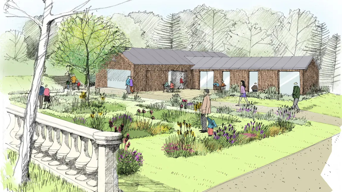 Artists impression of Pavilion and formal gardens at Northumberland Park