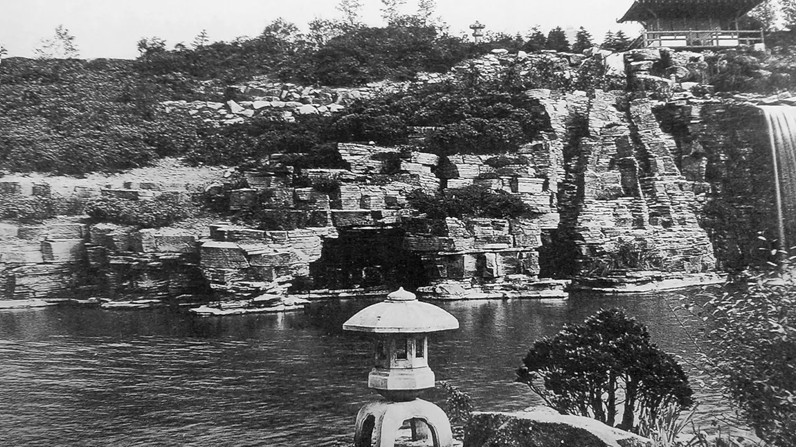 Japanese Lake at Historic Rivington Terraced Garden in the 1920s