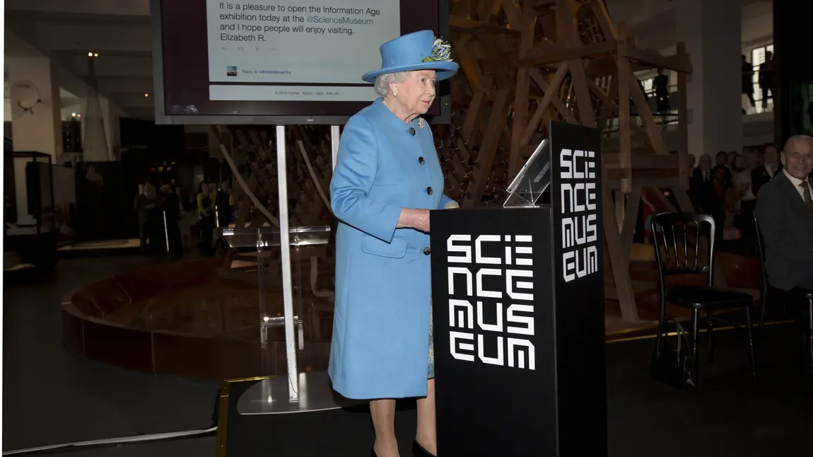 HM Queen Elizabeth II opens Information Age at the Science Museum with a tweet