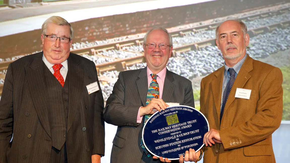 Wensley Railway volunteers receive national award David Walker receives NRHA award from Lord Faulkner of Worcester & Sir William McAlpine
