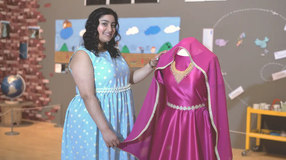 Sanna pictured with her recreation of her grandmother's wedding dress