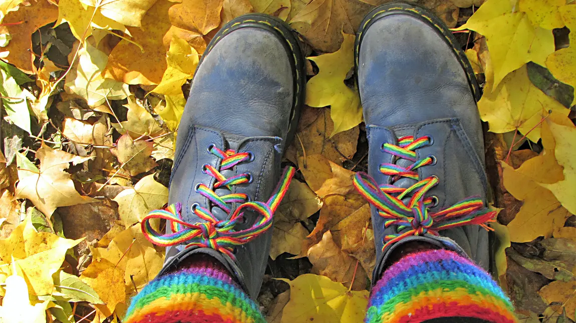 Boots with rainbow laces and socks