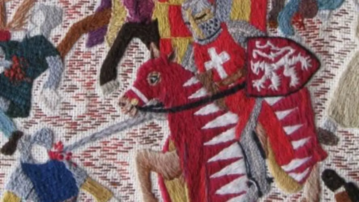 Simon de Montfort depicted in the Battle of Lewes Tapestry