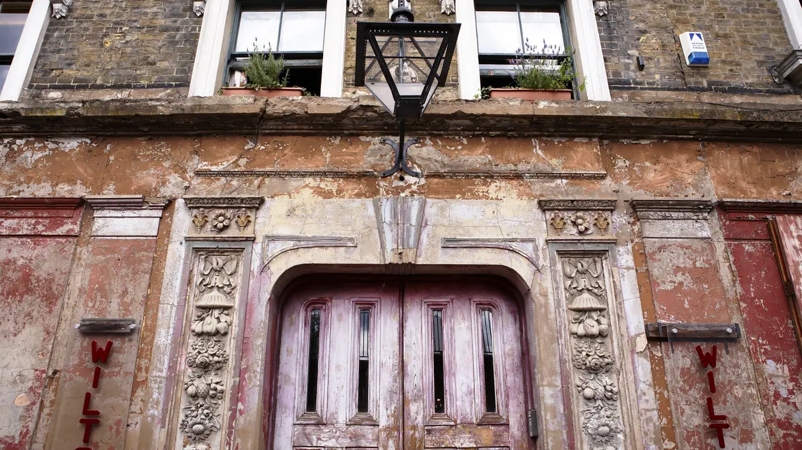 The front door of Wilton's Music Hall