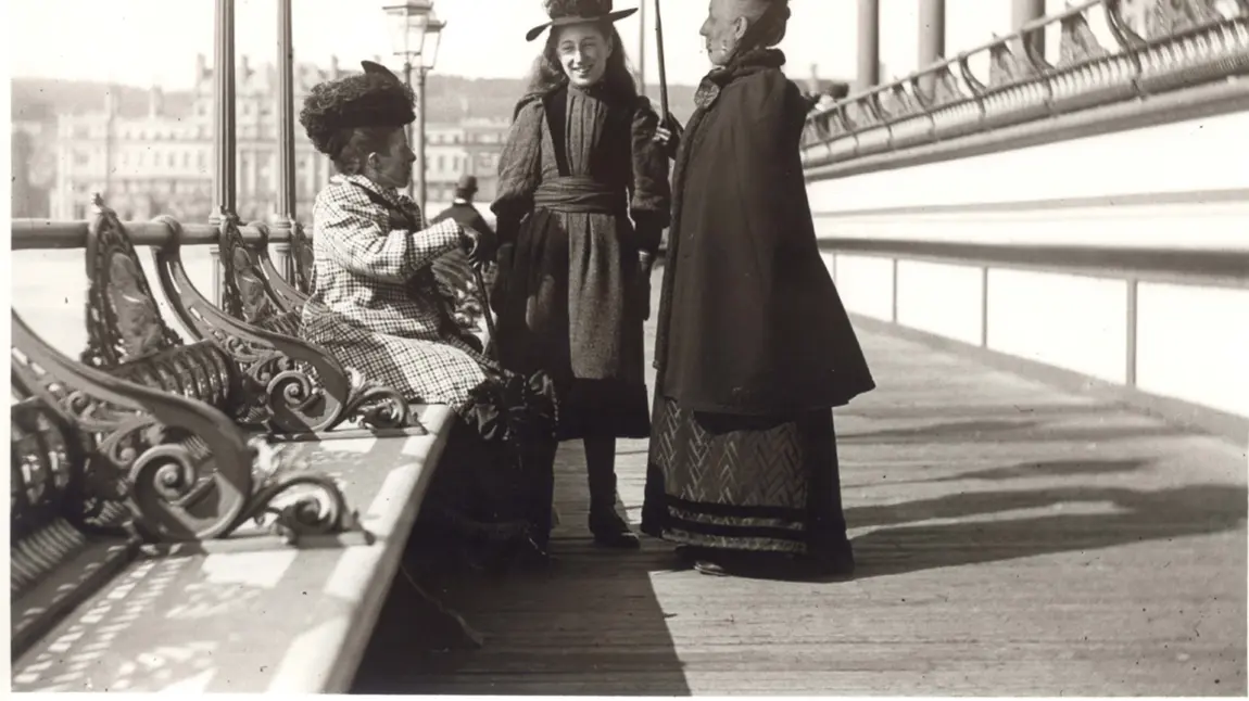 Hastings Pier - Edwardian ladies outside the original end of pier pavilion
