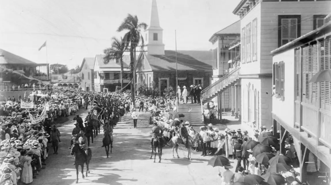 Recruiting and Training in the West Indies: Jamaica: A contingent of West Indian troops marching through Kingston, Jamaica on the way to the harbour, 1916 Recruiting and Training in the West Indies: Jamaica: A contingent of West Indian troops marching through Kingston, Jamaica on the way to the harbour, 1916