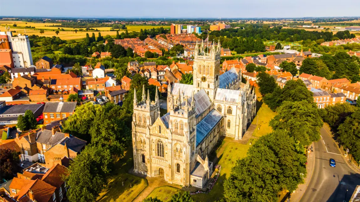 Selby Abbey Aerial view of Selby Abbey within the town