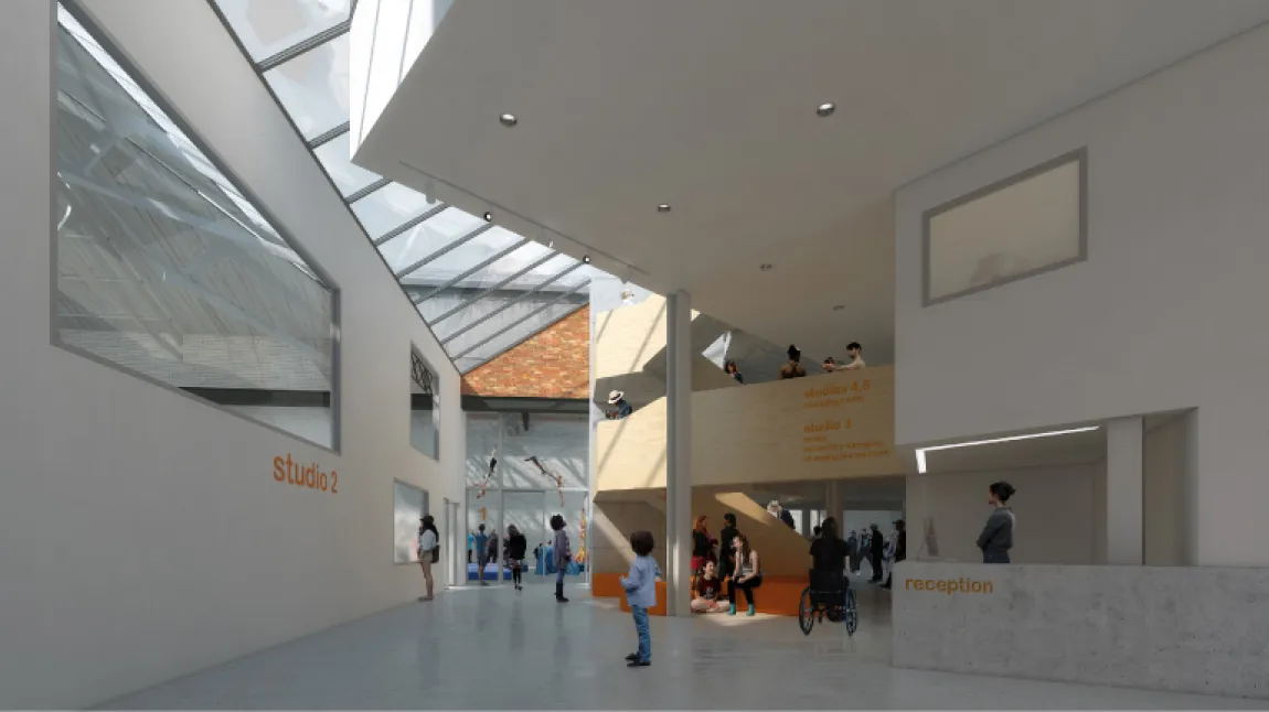 The atrium at Briggait Creation Centre