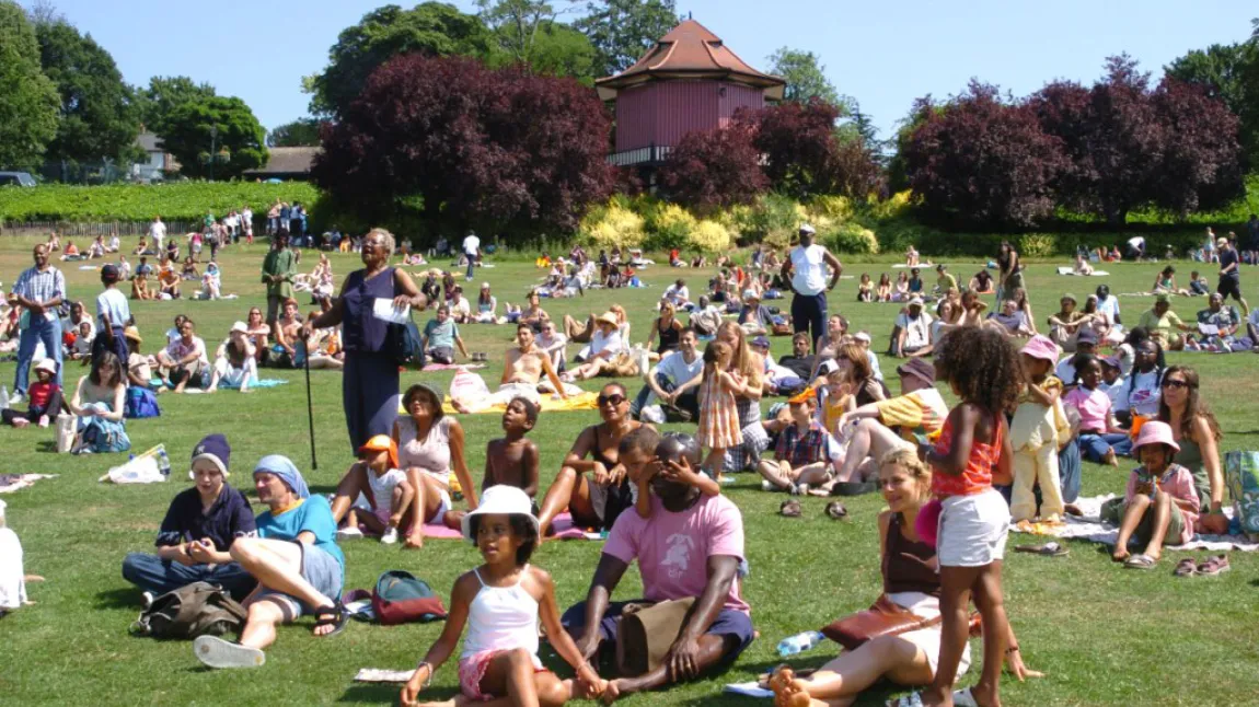 People sitting in Horniman Museum Gardens