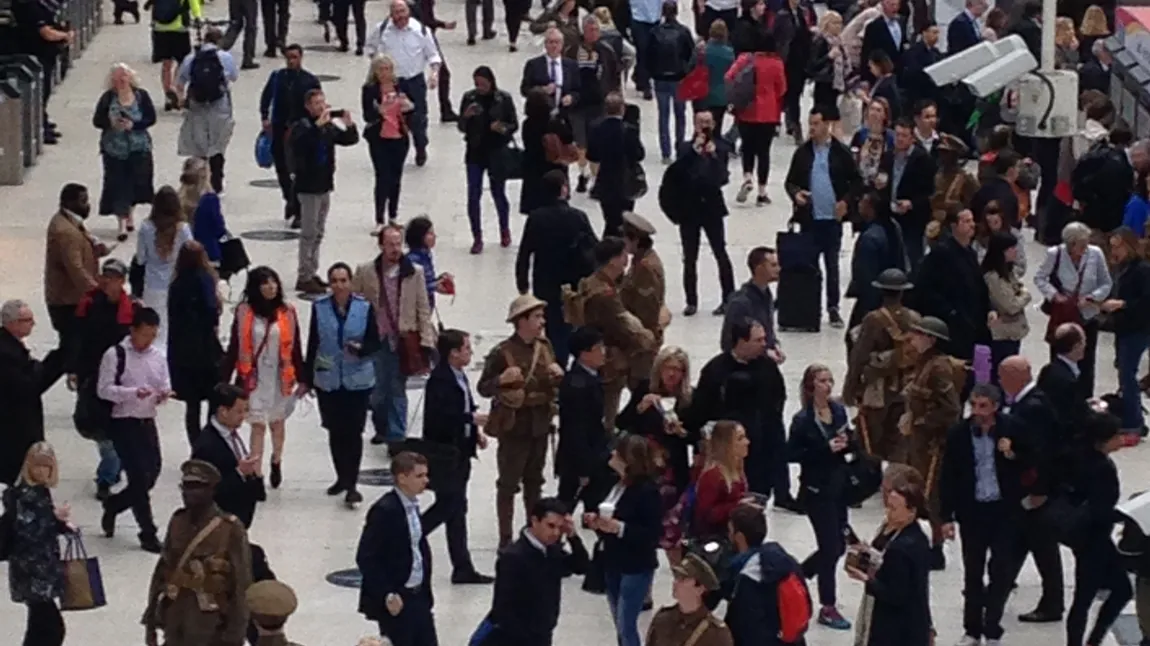 London station concourse filled with the volunteers