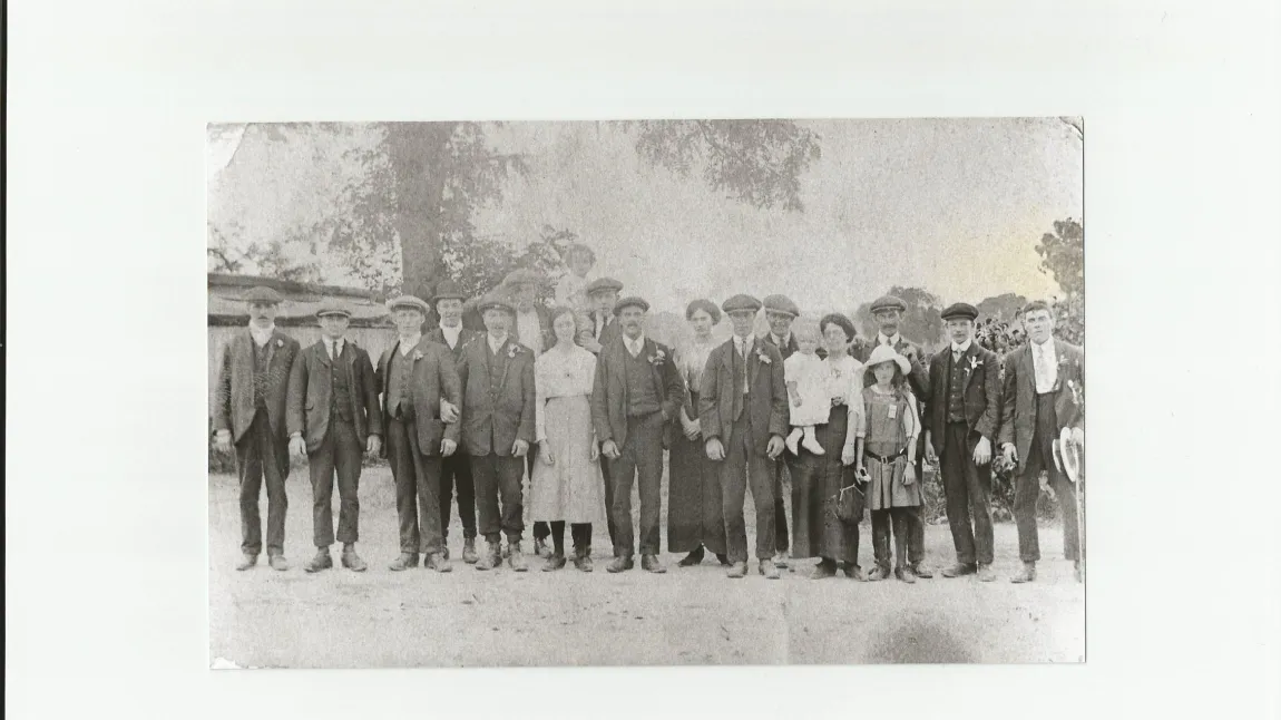 Farmworkers and their families at Linton station, Cambridgeshire, August 1914