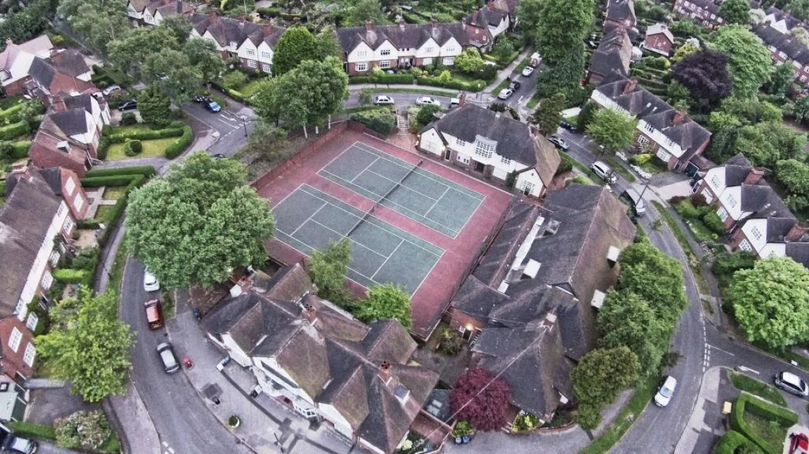 Aerial shot of Moor Pool community hall 