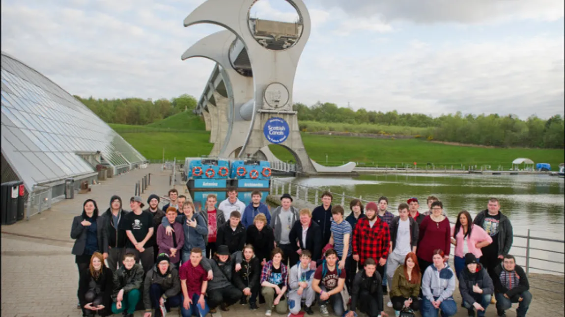Participants on the first ever canal college celebrate at The Falkirk Wheel