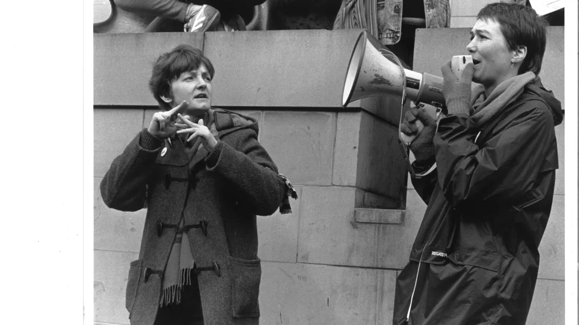 Campaigners with a megaphone
