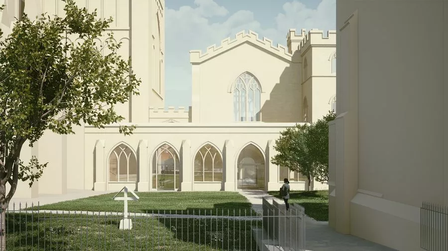 Outside view of Exeter Cathedral's New Cloister Gallery, the West Elevation