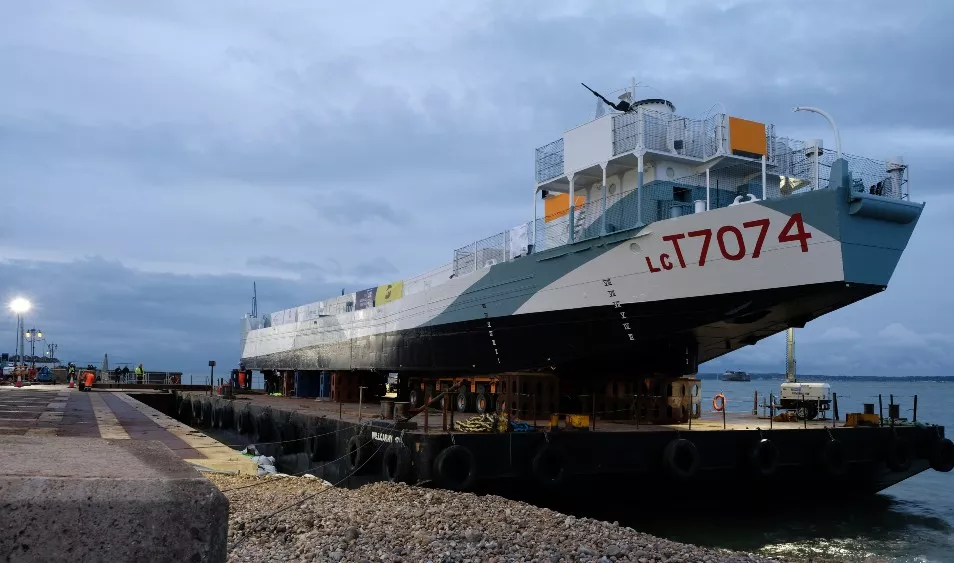 D-Day-Landing-Craft-National-Lottery-Heritage-Fund-2.jpg Landing craft coming into dock suspended on floating raft