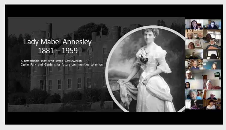 Mourne memories 1 resize.png Online talk screenshot with the following text: "Lady Mabel Annesley, 1881 - 1959. A remarkable lady who saved Castlewellan Castle Park and Gardens for future communities to enjoy."