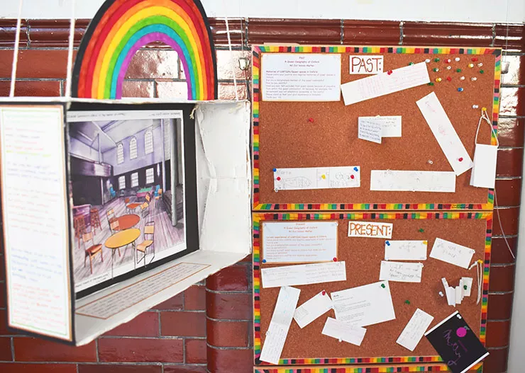 Museum of Oxford's Queering Spires exhibiton. Display of corkboards and visitor contributions.JPG Museum of Oxford's Queering Spires exhibiton. Display of corkboards and visitor contributions