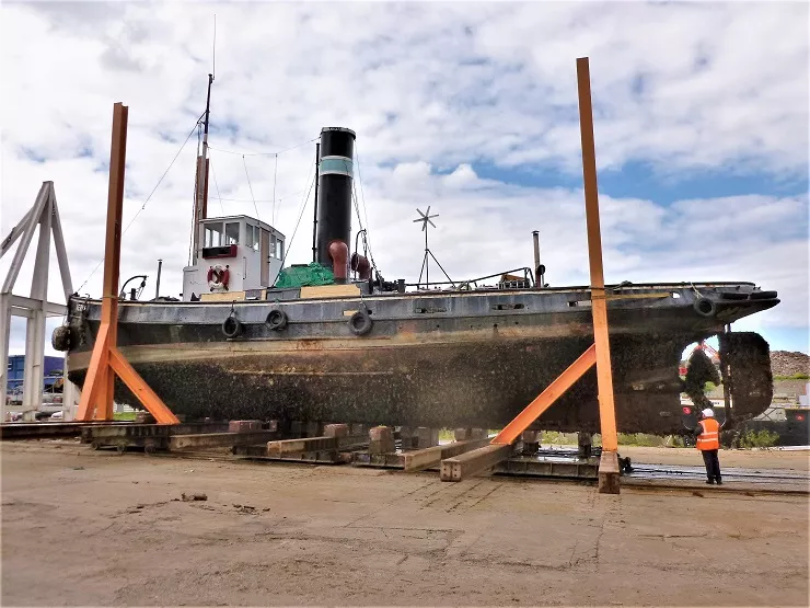 The Steam Tug Kerne on the slipway.JPG The Kerne positioned on the slipway, ready for emergency repair work