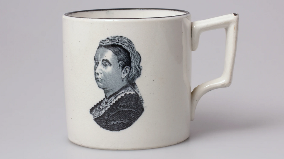 Photograph of a mug with an illustration of Queen Victoria